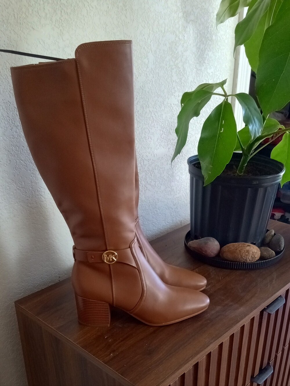Michael Kors CARMEN Heeled Leather Riding Boots in Chestnut Size 9.5M